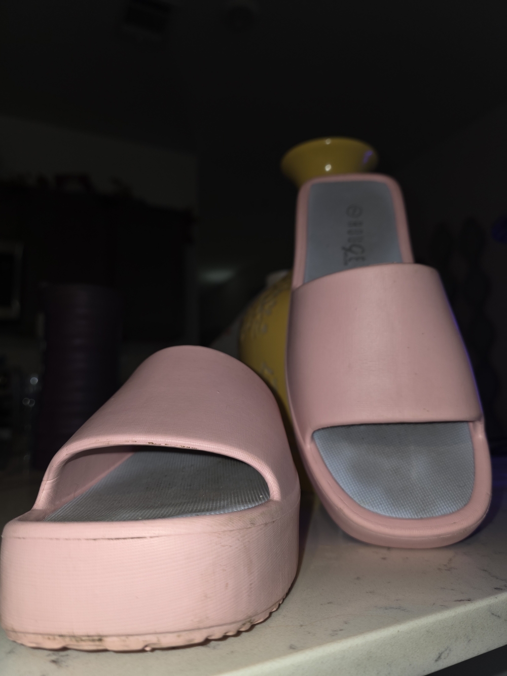 Rouge! Pink Slide Platform Mules